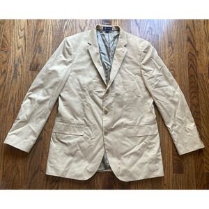 J Crew Blazer Mens Size 44L Tan 3 Button Aldridge Jacket Crespi Cotton